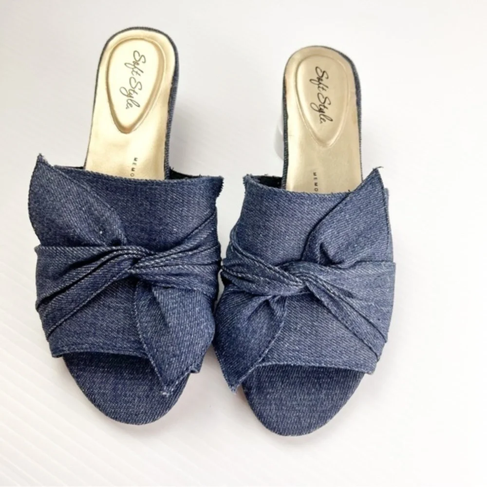 Soft Style Slides womens size 7.5 Denim Bow Flat sandals